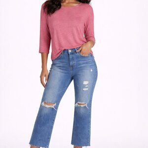 Rachel Zoe Women’s Medium Salmon Pink Scoop Neck 3/4 Sleeve Stretch Knit Top